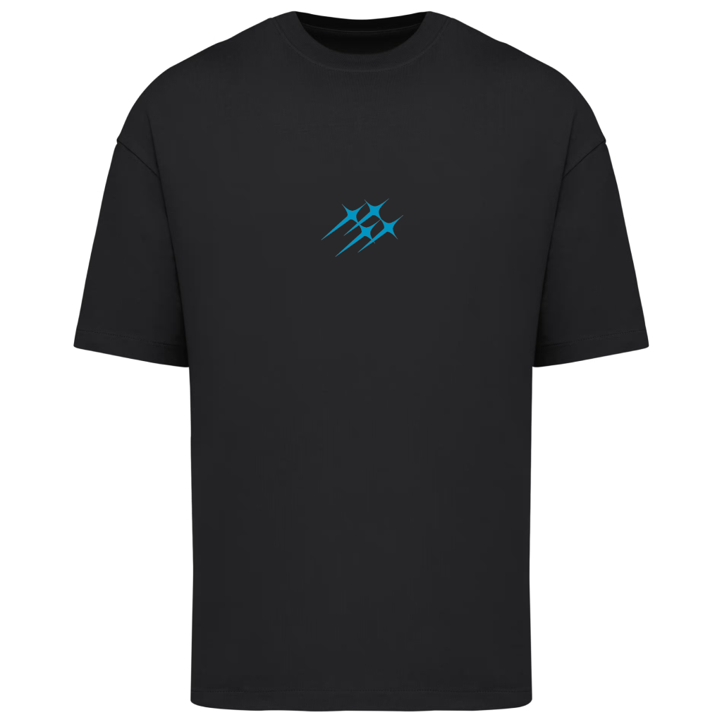 tttt unlimited T-shirt Black Mid Chest Logo Blue Stars