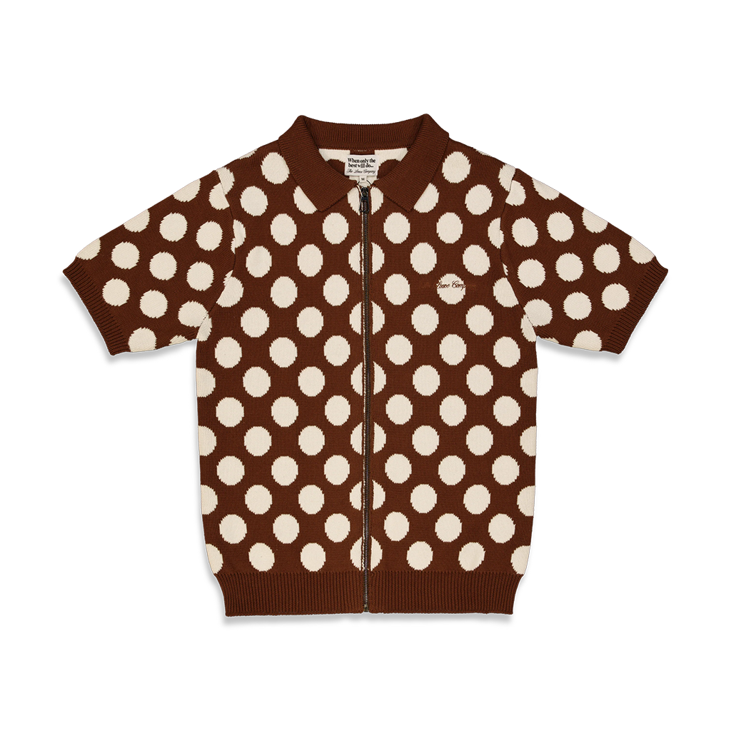 THE LOOSE COMPANY POLKA DOT ZIP UP POLO